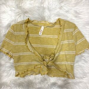 3/$15 Yellow Striped Wrap Crop Top